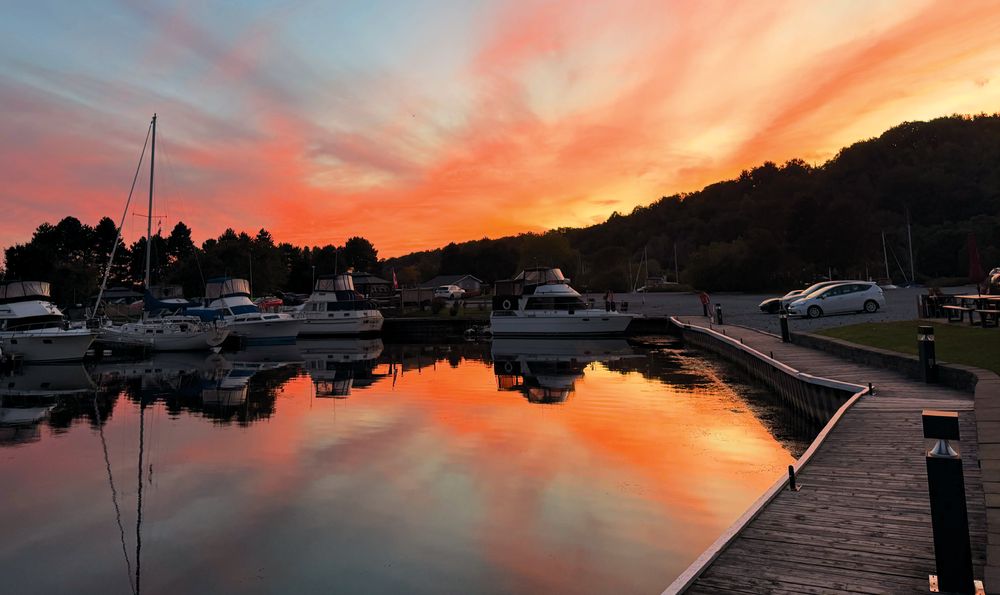 Orange and pink sunset over the docks and basin