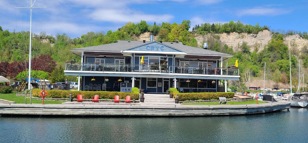 The CBYC clubhouse and docks beneath the Scarborough Bluffs
